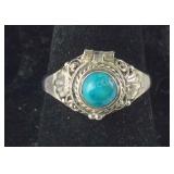 Sterling silver and turquoise locket ring size 6