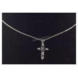 Sterling silver diamond and sapphire cross