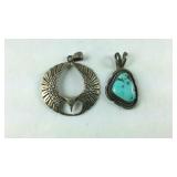 Two Sterling silver pendant turquoise and eagle