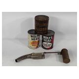 Advertisement motor oil cans, Brooking can spout,