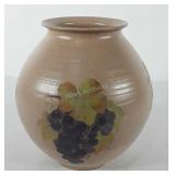 Ceramic vase with grape design, 9.5"