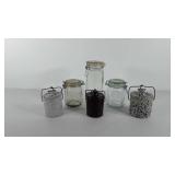 Glass canisters and stoneware crocks, 4"-10", one