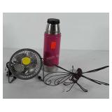 Mixed group, includes thermos, fan, and metal