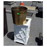 2 Outdoor Planters, brass pail, and wooden
