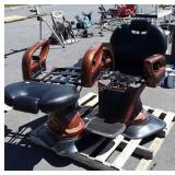 Two Barber Salon Chairs, one the back brace is