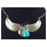 Sterling silver and turquoise necklace 15g, 16in
