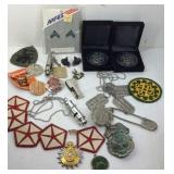 Military patches, pins, and badges, dog tags,