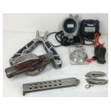 Stop watches, compass, whistle, pliers, keychains