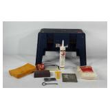 Poly storage step-stool with contents, 20" × 12"