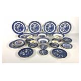 Blue Willow dinnerware,  various makers including