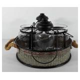 Outdoor candle lanterns with galvanized serving