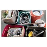 Skid lot, cords, cables, Coca-Cola thermometer,