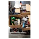 Skid lot, air mattress, lamp, seed spreader, weed