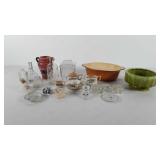 Mixed group, includes glass bottles, flower