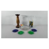 Home decor, includes glass pillar candle holders,