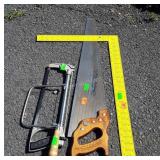4pc Tools, square, hack, coping, and hand saws