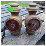 Pair brass Coach type Lights red lens