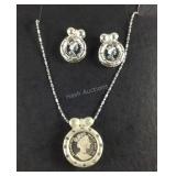 Sterling silver earrings and pendant on