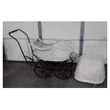 Antique Wicker Baby Stroller, hood is included