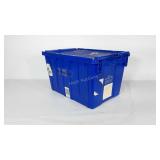 Industrial tote with interlocking lid, 21.5" ×