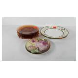 Plates, includes hand painted floral plate marked