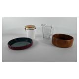 Kitchenwares, wooden salad bowl, NFL rams glass