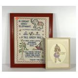 Needlework wall hangings, child