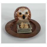 Home decor, copper plate, owl candle and birds