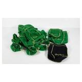 Crown Royal bag group, green, peach and black,