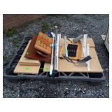 Misc lot, shelf boards, some with wall brackets,