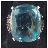 Signed "Ciner" Large Blue Topaz & MM Ruby Ring
