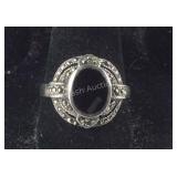 Vintage Black Onyx & Marcasite Ring (Missing 1