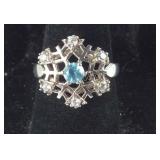 Blue & White CZ Snowflake Ring, 3.7 grams,