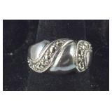 Marcasite Dome Ring Signed NF, 5.4 grams,