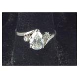 Pear Cut CZ Engagement Ring, 2 grams, Sterling