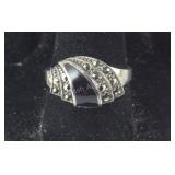 Vintage Black Onyx & Marcasite Ring, 3.3 grams,