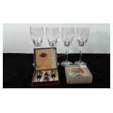 Barware, includes four crystal wine glasses, box