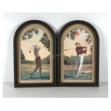 Pair of golf themed pictures, arched poly frames