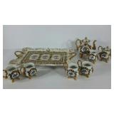 Tea set, includes 4 tea cups, cream and sugar