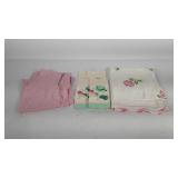 Linens, sleeveless pink plaid shirt with stains,