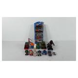 Toys, includes cars, buses, wind-up toy, and