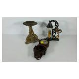 Home decor group, cast iron lamp, figural stand,