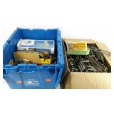 Group of electric trains with track and models,