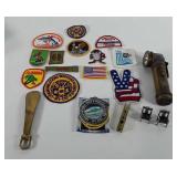 Mixed group, includes patches, flashlight,