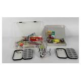 Fishing lures with poly organizer box and Okuma