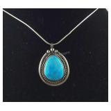 Sterling silver and turquoise necklace 17in