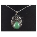 Green aventurine multi gemstone owl necklace 20in