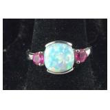Sterling silver size 7 lab opal ring