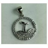 Sterling silver CZ whale tail pendant