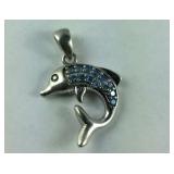 Blue CZ Dolphin Pendant, 2.7 grams, Sterling